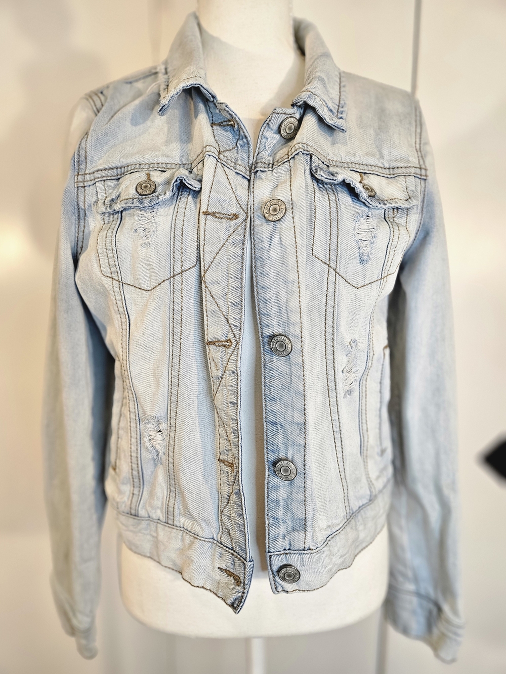 Mudd Light Blue Denim Jacket with Brown Stitching